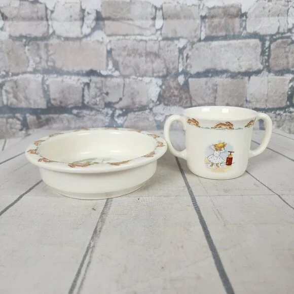 Royal Doulton Bunnykins Baby Bowl and 2 Handled Mug Set Earthenware Cream - Picture 11 of 11